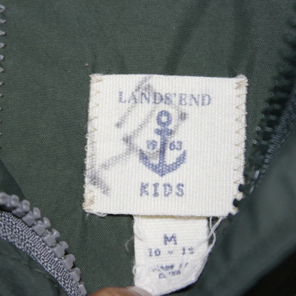 Lands End Kids Parka Jacket Boys Size M Green Winter Hooded Zip‎ Front Pockets